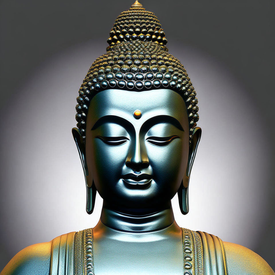 Blue-Grey Buddha Statue on Gradient Background