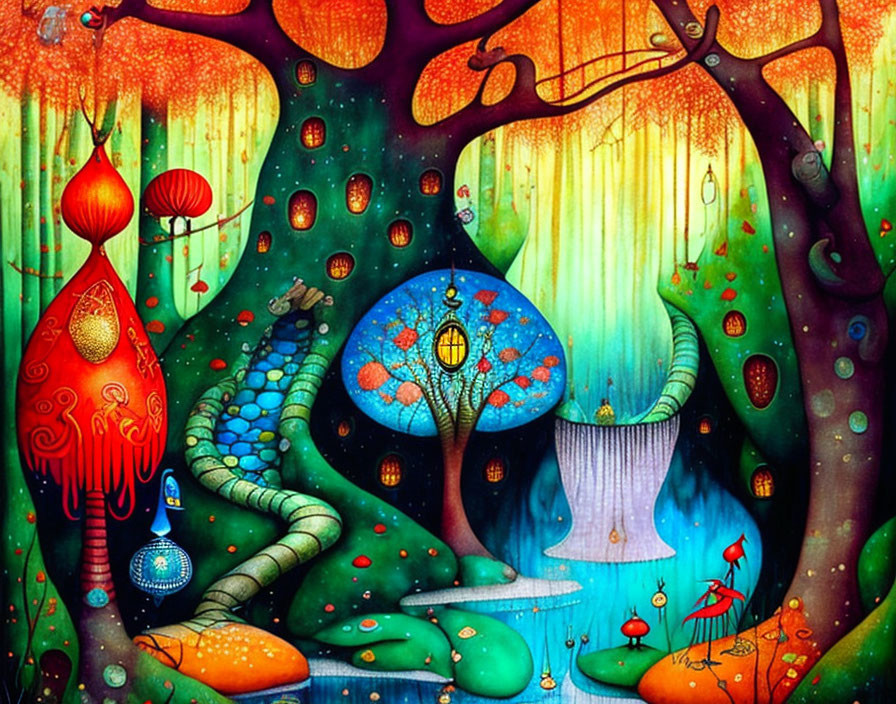 Colorful Whimsical Forest with Fantasy Elements