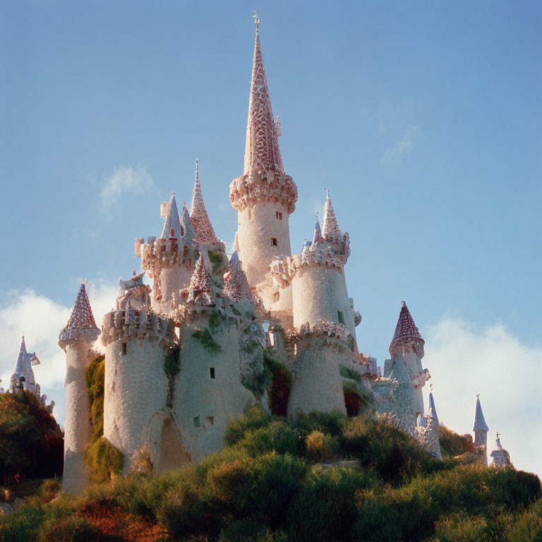 Castle with Multiple Spires and Towers in Lush Setting