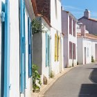 Colorful European Architecture on Cobblestone Street