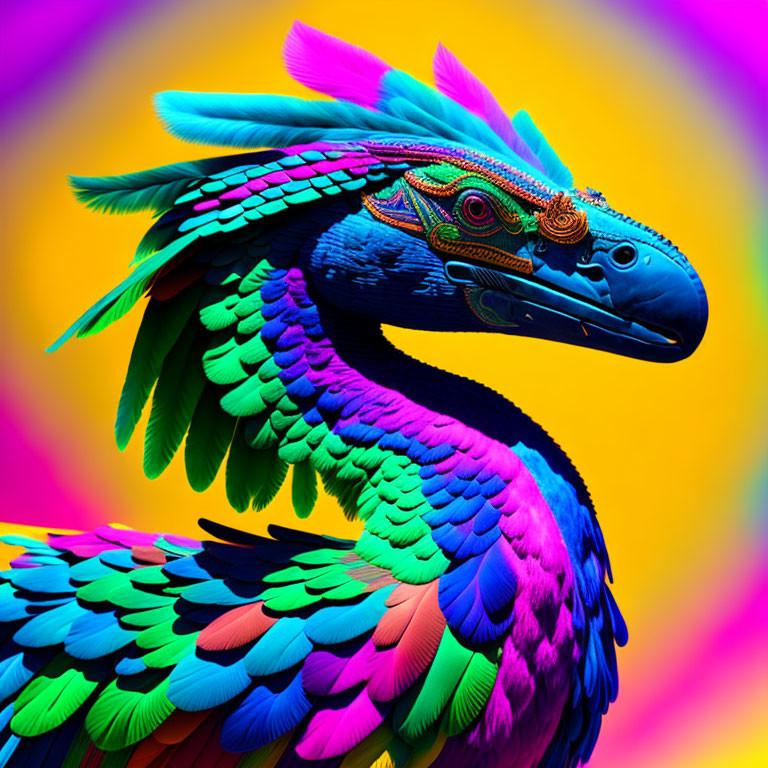 Vibrant Stylized Bird Artwork with Colorful Feathers