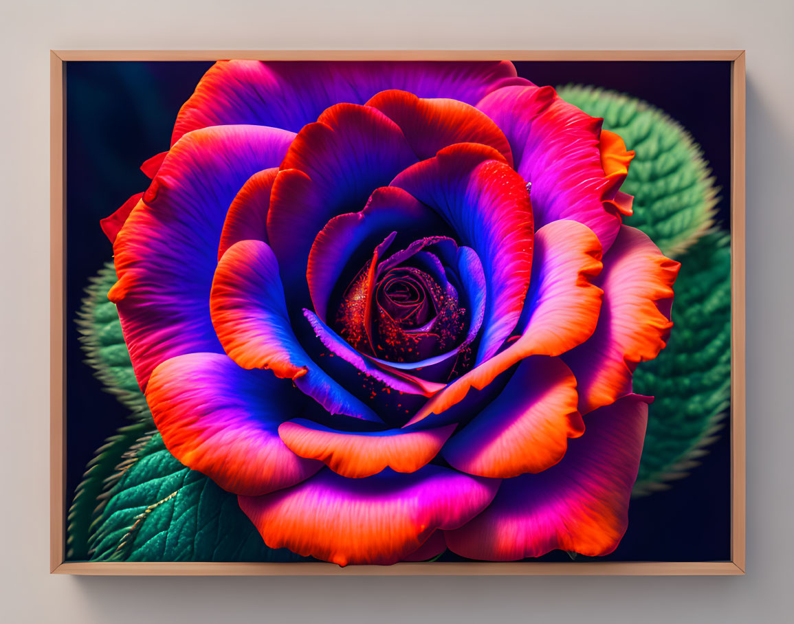 Colorful Rose Image with Vibrant Red and Blue Petals in Luminous Glow