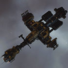 Futuristic fighters in cloudy sky with orange illumination