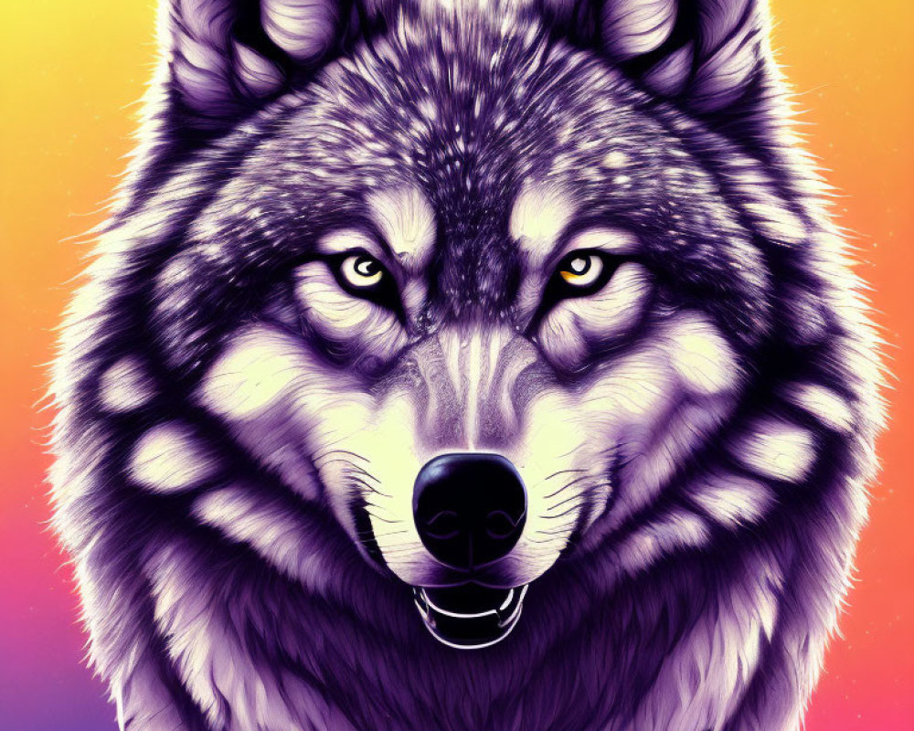 Detailed Wolf Face Illustration with Vibrant Gradient Background