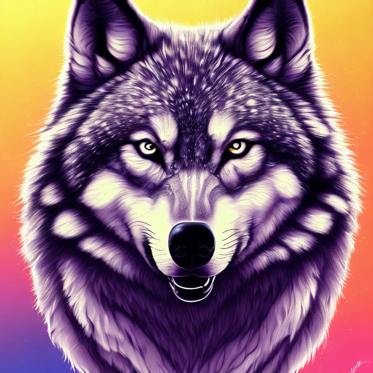 Detailed Wolf Face Illustration with Vibrant Gradient Background