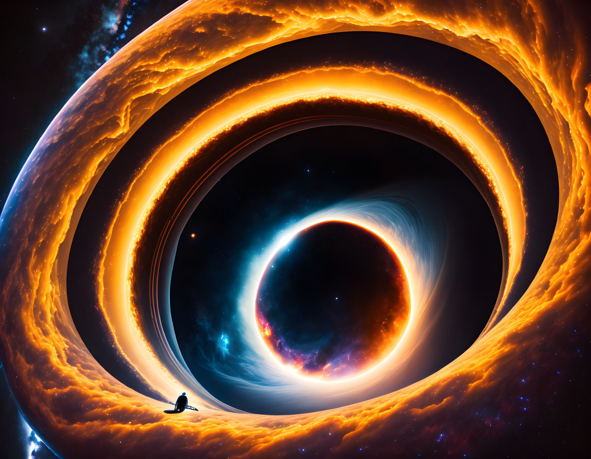 Fiery vortex in space surrounded by cosmic energy