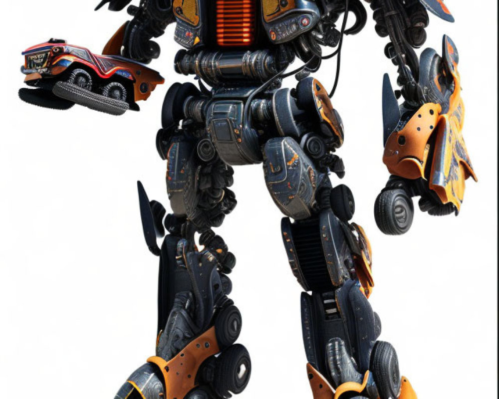 Detailed Illustration of Vibrant Orange and Black Robotic Transformer Figure