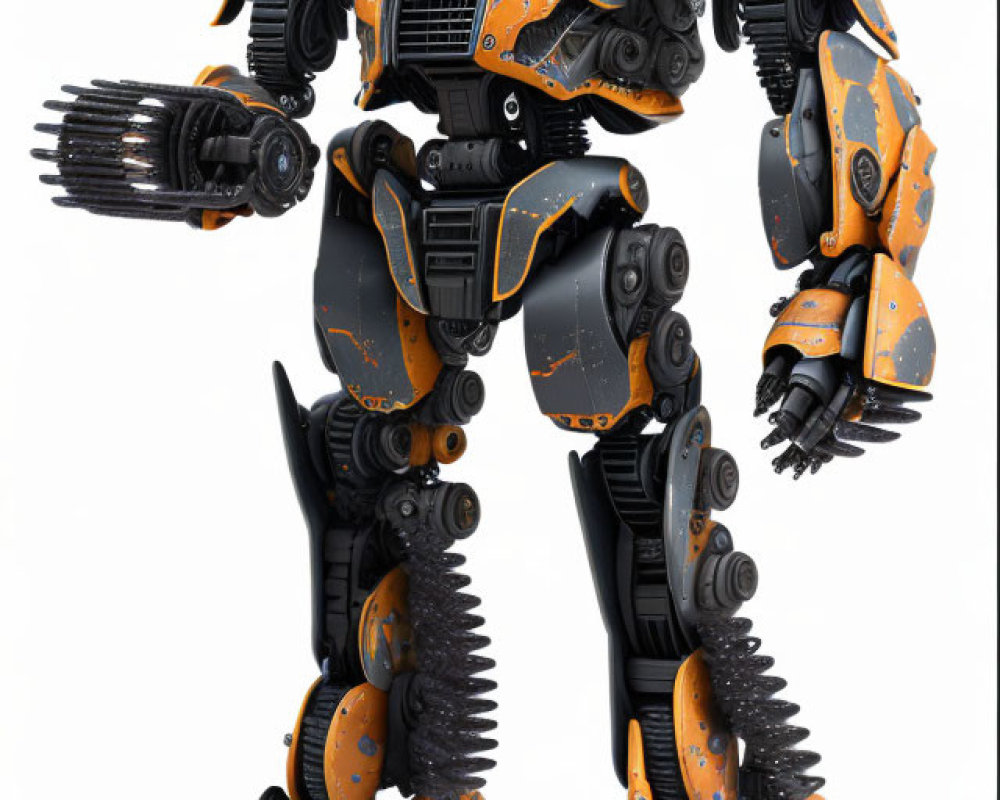 Detailed Futuristic Robot Illustration with Black and Orange Armor