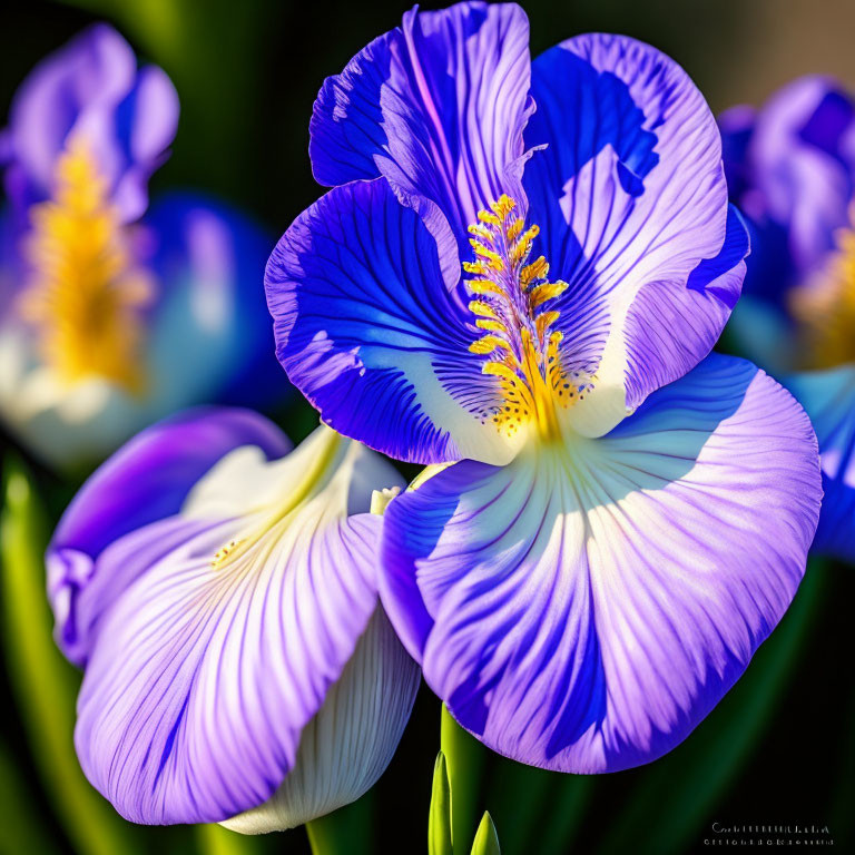 Purple and White Irises with Yellow and Blue Patterns on Petals