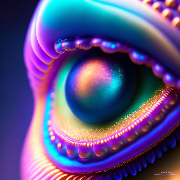 Colorful Abstract 3D Render with Fractal Eye and Iridescent Eyelids