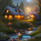 Thatched Roof Cottage in Magical Forest with Stream