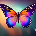 Colorful Digital Artwork: Two Butterflies on Rainbow Background