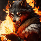 Digital Art: Flaming Wolf with Glowing Eyes