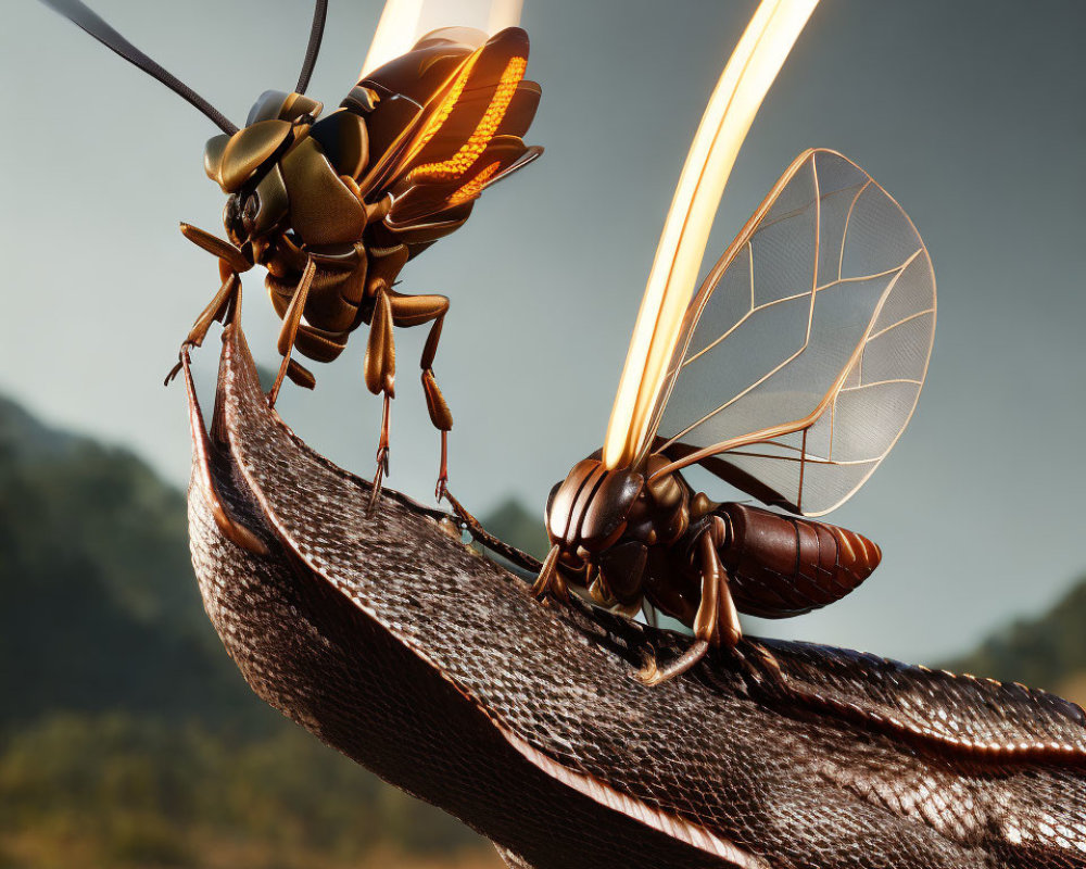 Highly detailed computer-generated insects on textured surface