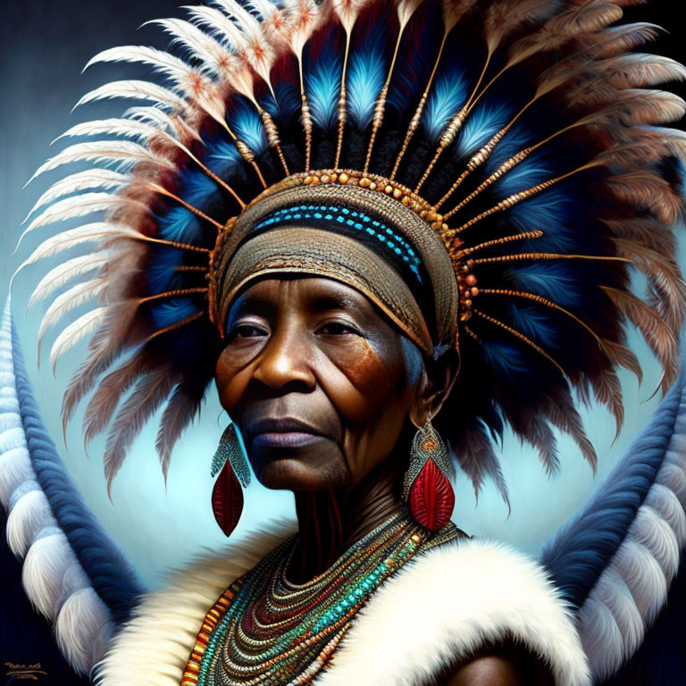 Elder with Feather Headdress and Vibrant Colors