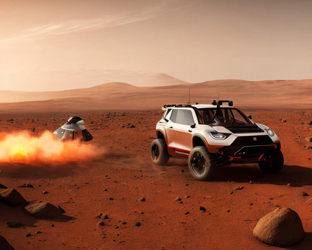 Large-wheeled rover deploys fiery drone on Mars-like terrain