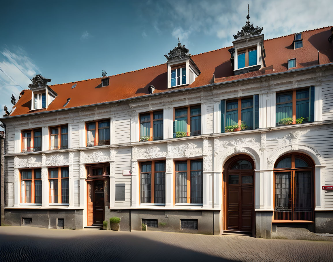 Ornate European-style Building with Red Tile Roof