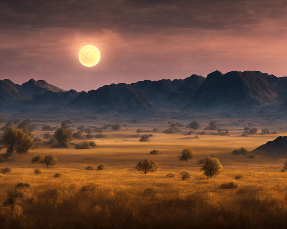 Full Moon Rising Above Serene Dusk Landscape