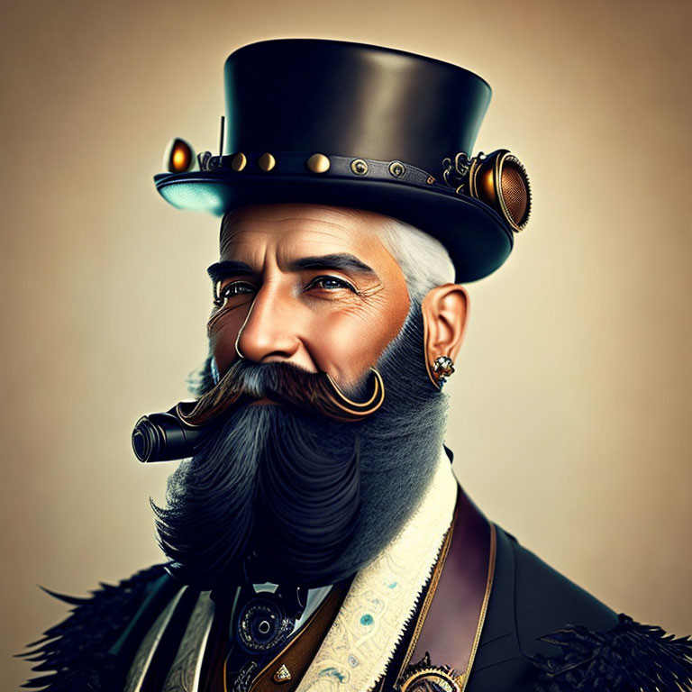 Detailed digital artwork of man in steampunk attire