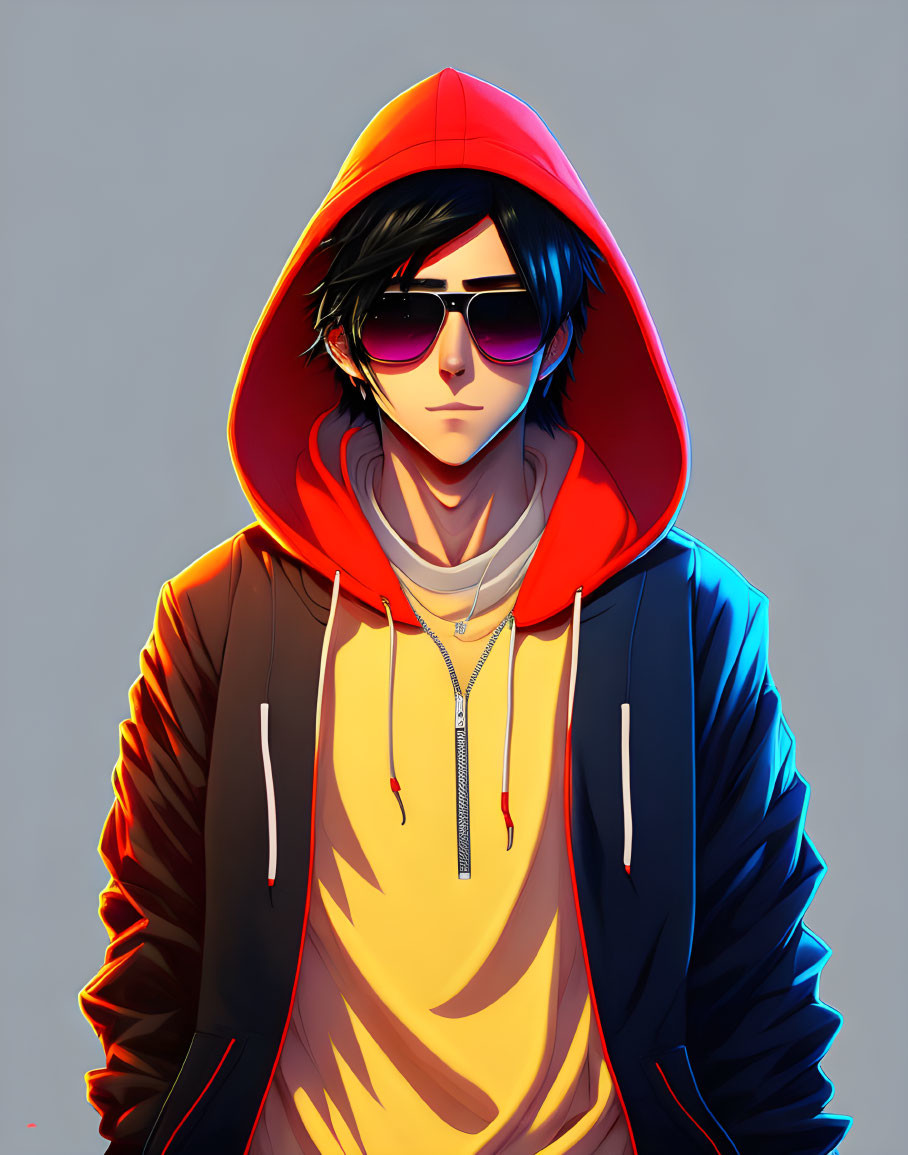 Stylish person in red hoodie and sunglasses portrait