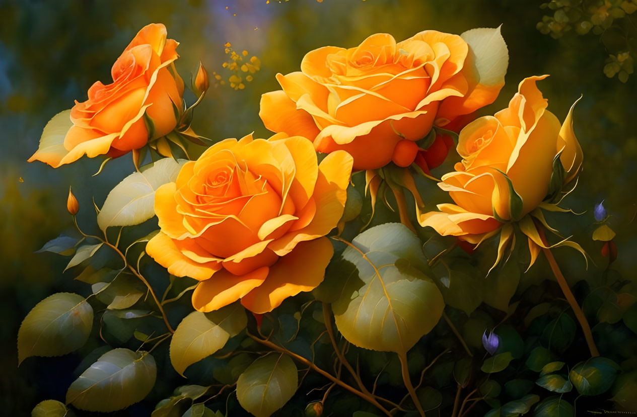 Orange Roses Cluster on Dark Bokeh Background