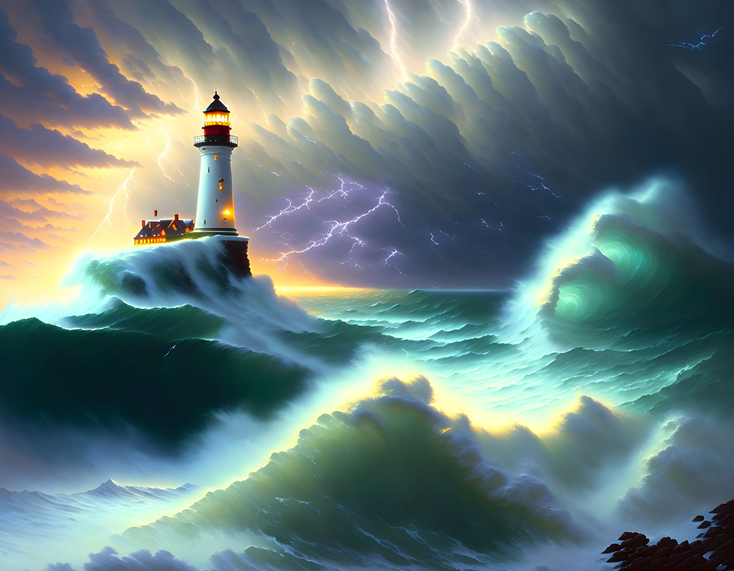 Stormy Seas: Lighthouse Against Thunderous Skies