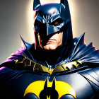 Detailed Batman illustration with intense gaze and star-speckled backdrop