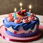 Colorful Birthday Cake with Strawberry Toppings and Candles