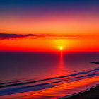 Orange and Blue Sunset Over Calm Ocean Beach