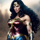 Digital Art Image: Wonder Woman in Iconic Costume with Intense Eyes