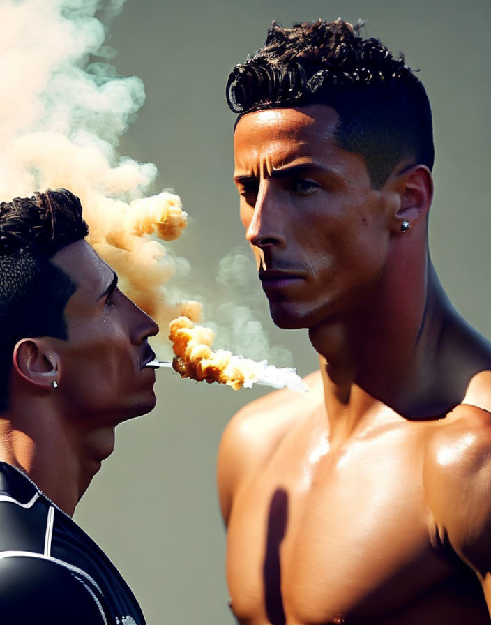 Identical Figures Mirrored Emitting Smoke