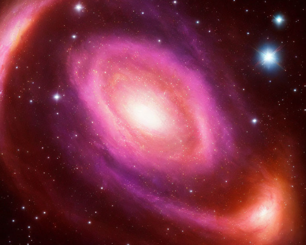 Colorful Spiral Galaxy with Pink and Purple Swirling Arms in Starry Space