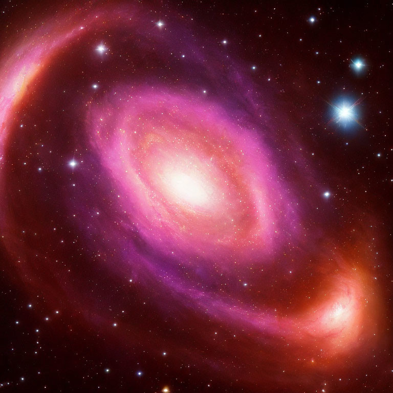 Colorful Spiral Galaxy with Pink and Purple Swirling Arms in Starry Space