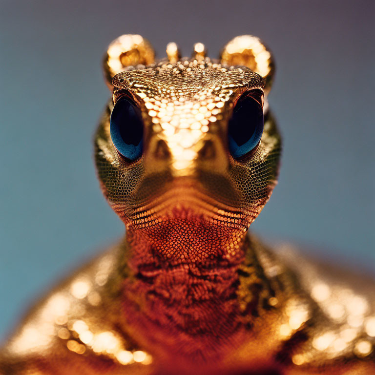 Golden-scaled Gecko with Blue Eyes in Close-up Shot