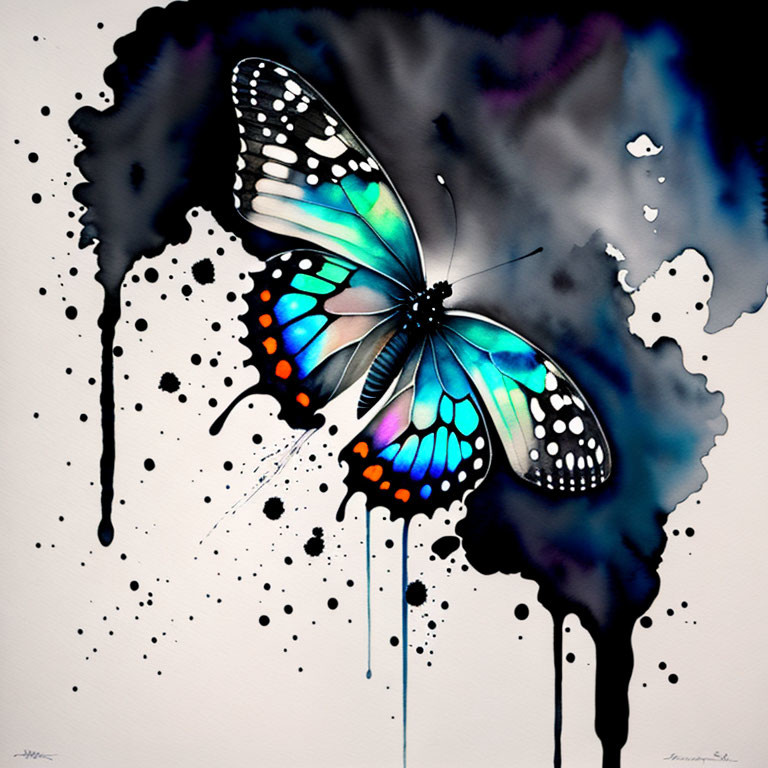 Colorful Butterfly with Vivid Wing Pattern in Watercolor Style