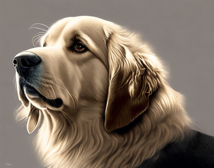 Realistic Golden Retriever Portrait with Detailed Fur and Subtle Lighting