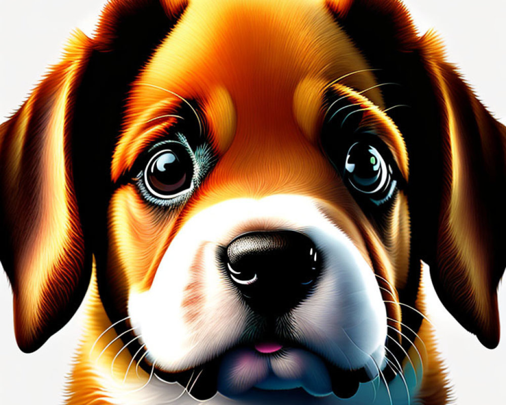 Detailed Digital Illustration of Brown and White Puppy