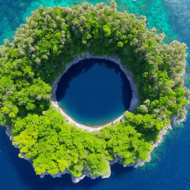 Circular Island with Blue Hole Surrounded by Turquoise Waters