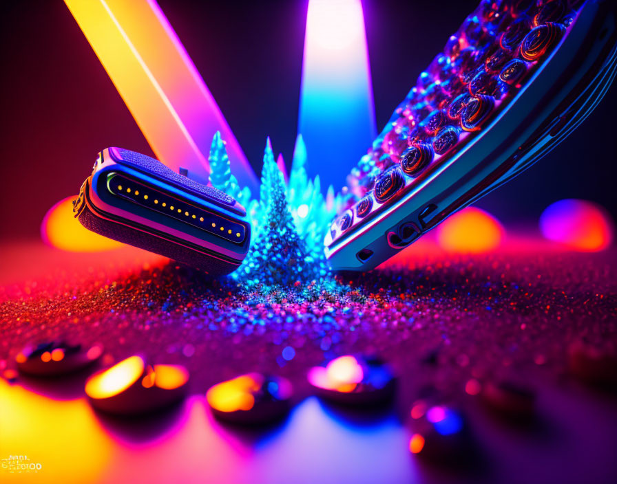 Modern razor in neon lights and glitter showcase sleek design