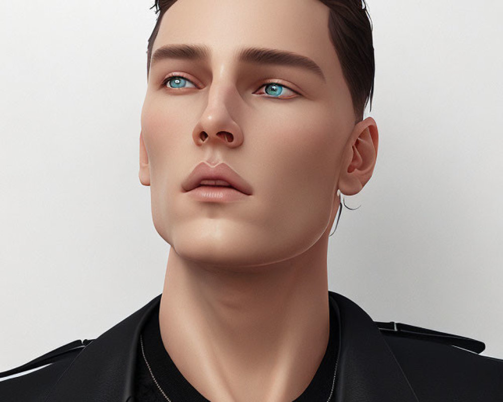 Man with Blue Eyes and Dark Hair in Stylish Outfit Portrait