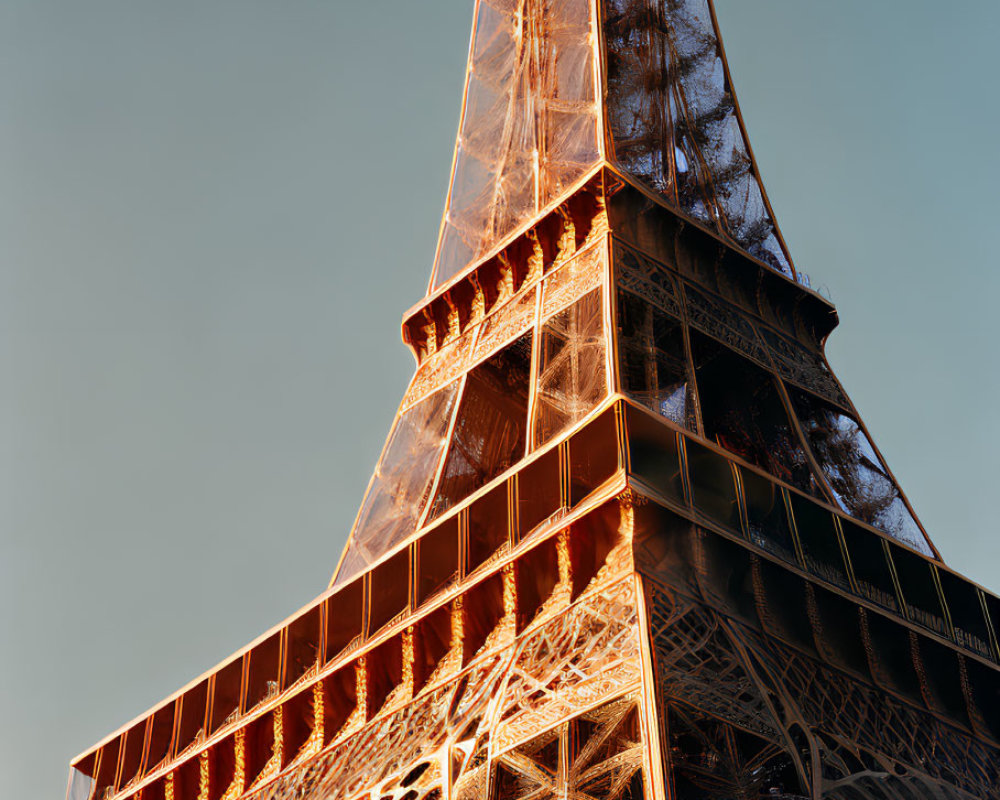 Detailed Close-Up of Eiffel Tower's Metal Structure in Sunlight