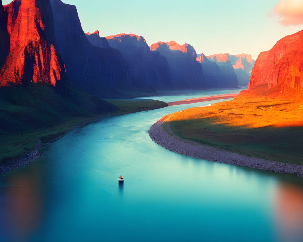 Majestic canyon with serene river and red cliffs