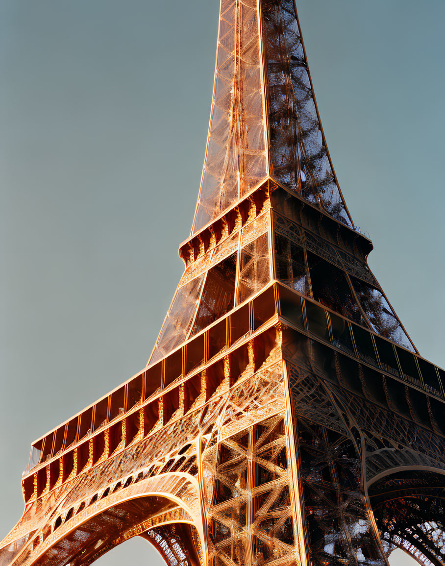 Detailed Close-Up of Eiffel Tower's Metal Structure in Sunlight