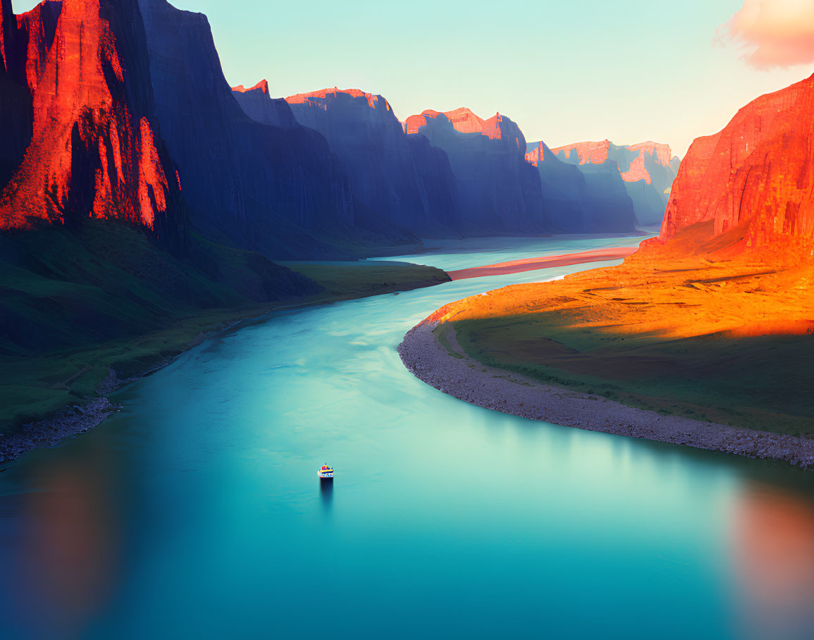 Majestic canyon with serene river and red cliffs