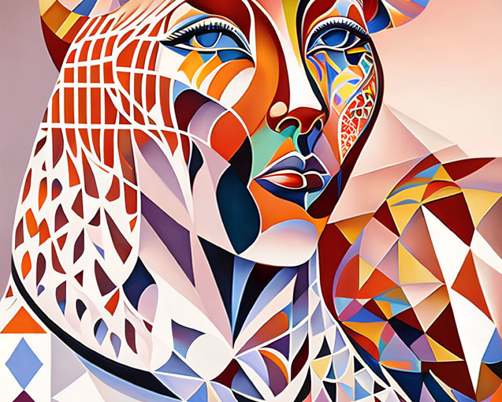 Colorful Geometric Abstract Portrait with Cubist Influence