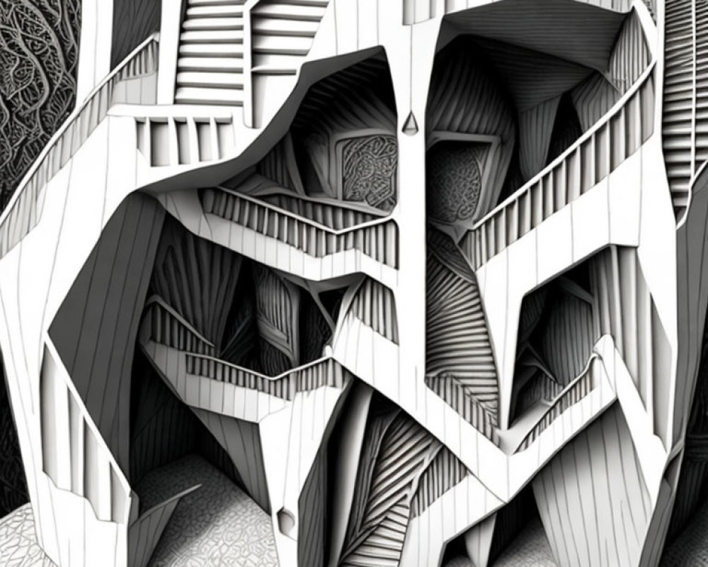 Abstract Monochrome Artwork: Surreal Architectural Illusion