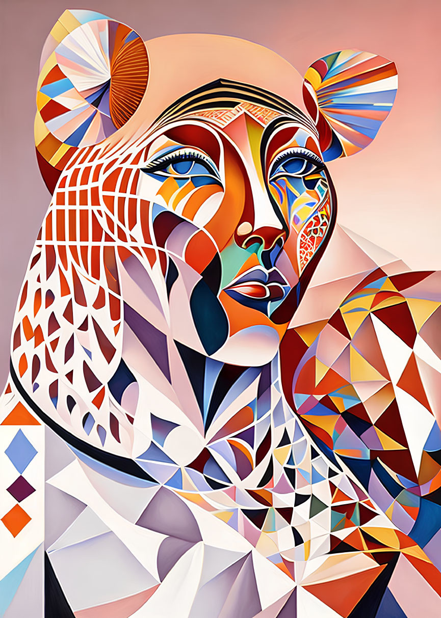 Colorful Geometric Abstract Portrait with Cubist Influence