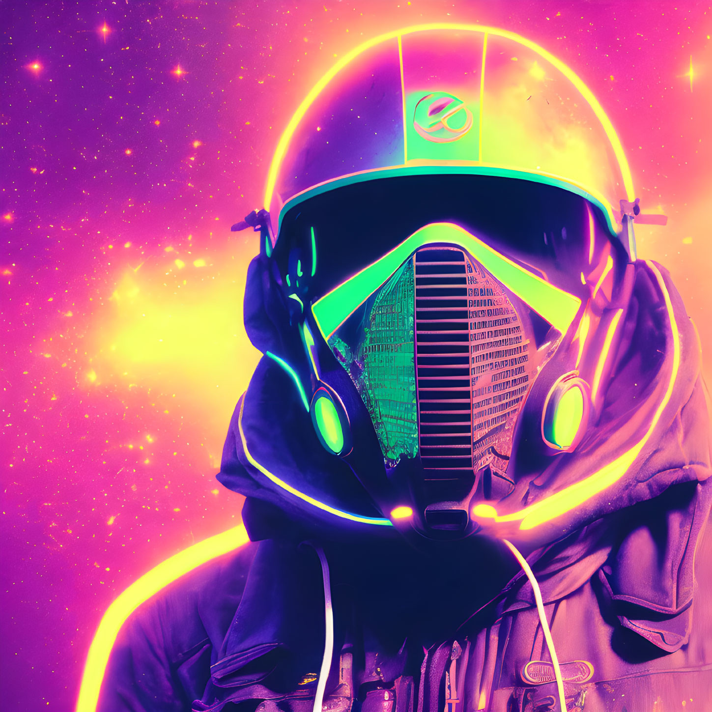 Colorful Neon-Lit Astronaut in Cosmic Setting