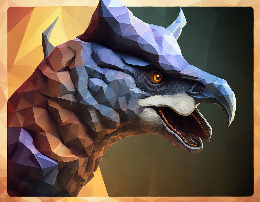 Stylized low-poly dragon head illustration with horn and beak