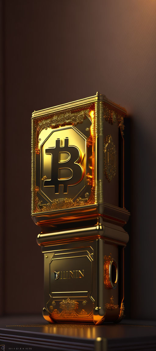 Luxurious Golden Bitcoin-Themed Furnace with Intricate Designs